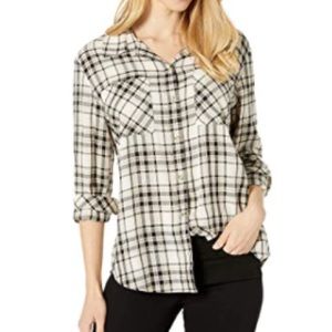 Sanctuary Natural Plaid Boyfriend Button Shirt